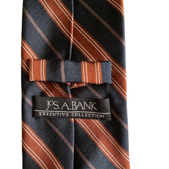 Jos.A.Bank Mens TALL 100% Silk Black and Brown Striped Necktie - Picture 4 of 5